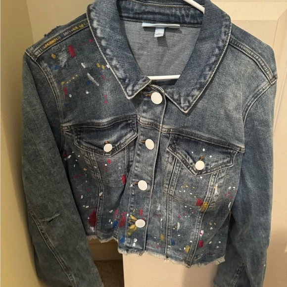 NWOT Lane Bryant paint splatter design blue Jean jacket size 20 - Picture 2 of 7